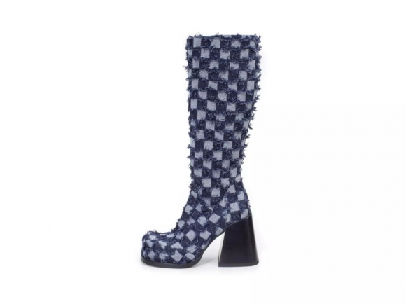 John Fluevog Andi - Blue Denim | Chunky Knee-High Boots