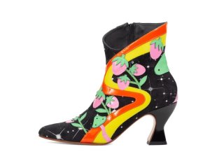 John Fluevog Franz - Black Combo | Ankle Boots with Psychedelic Appliqué