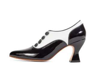 John Fluevog Mara - Black/White | Sophisticated Heels with Buttons