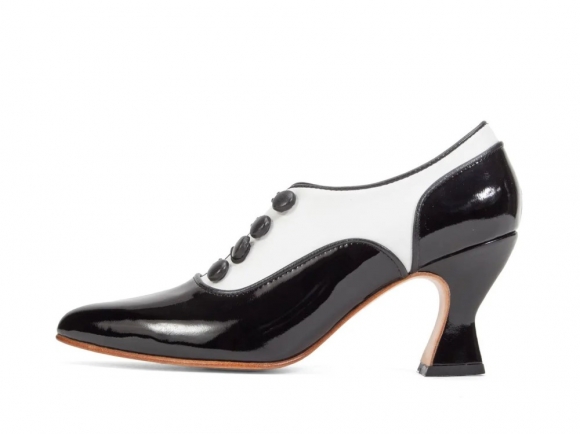 John Fluevog Mara - Black/White | Sophisticated Heels with Buttons