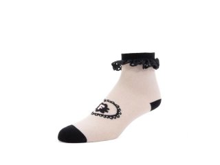John Fluevog Ashley Lynn Vog Socks - Beige/Black | Cute Lace Cuff Socks