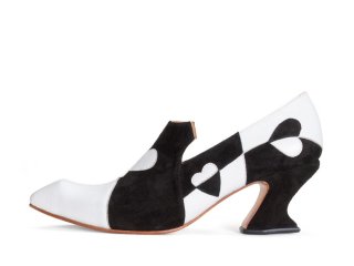 John Fluevog Kaija - Black/Bone | Loafer Heels with Hearts