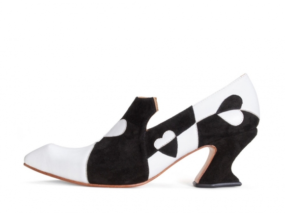 John Fluevog Kaija - Black/Bone | Loafer Heels with Hearts