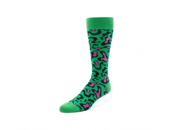 John Fluevog Walter Carl Vog Socks - Green/Purple | Swirly Blob Socks