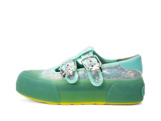 John Fluevog Lancing - Green Sequin Vegan | Double T-Strap Shoes