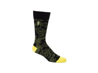 John Fluevog Xay Xay Vog Socks - Black/Yellow | Floral sock