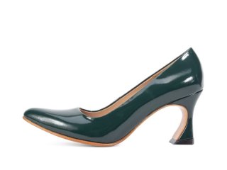 John Fluevog Desmond - Evergreen Patent | Angular Mid Heel Pumps