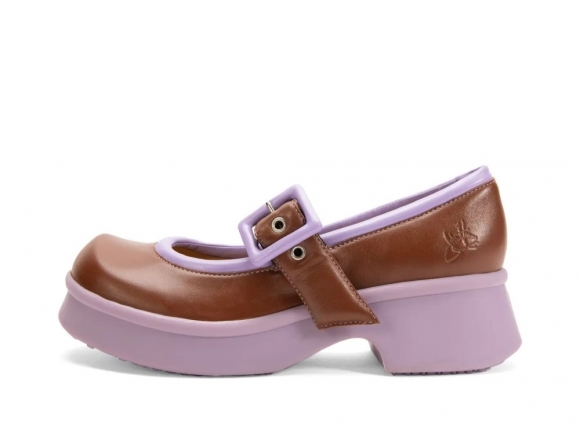 John Fluevog Delight - Brown/Purple | Classic Mary Janes with Puffy Strap