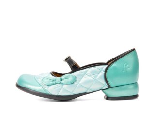 John Fluevog Marni - Green Iridescent | Quilted Mary Janes With A Bow