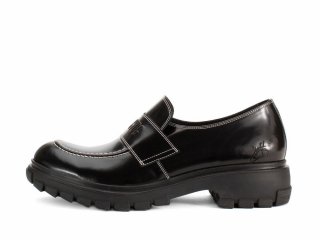 John Fluevog Linggo - Black | Leather Loafers with Molded Logo