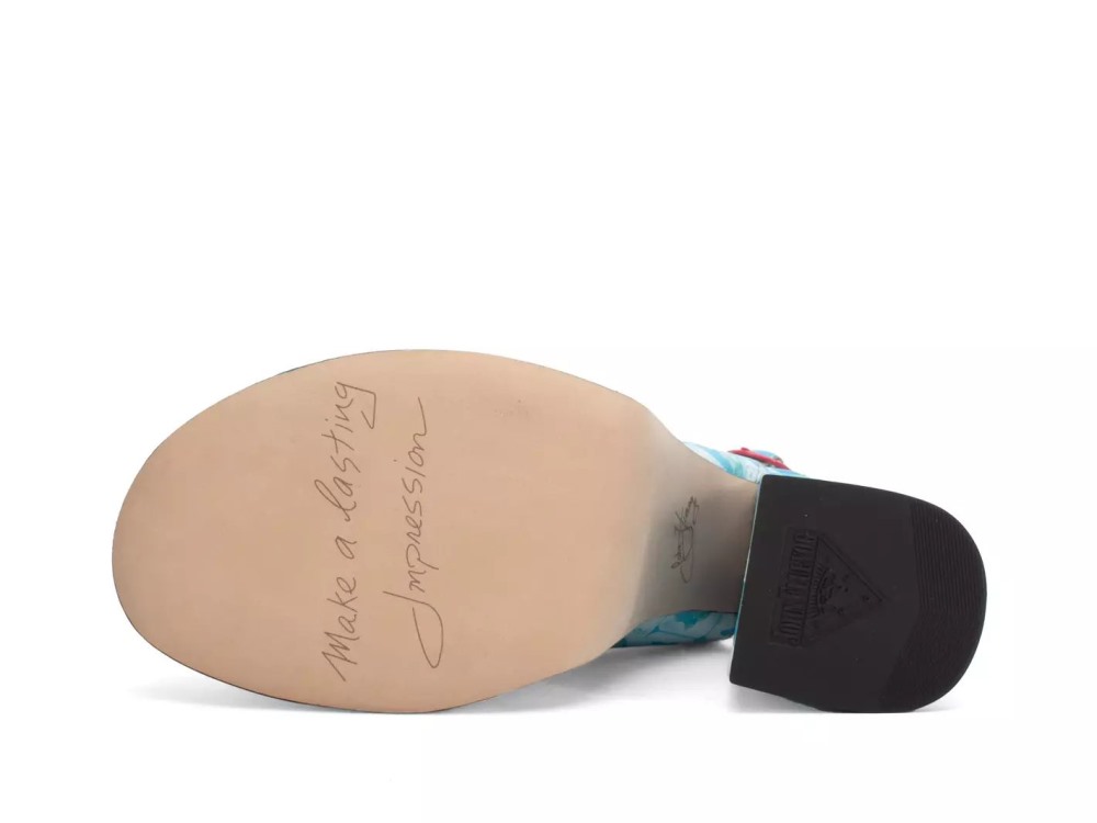 John Fluevog Ternura - Newsprint Blue/Green | Slingback Platform Heels