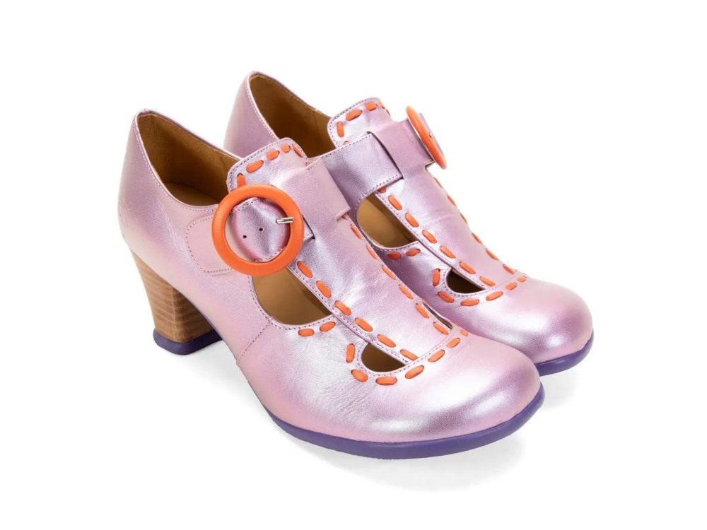 John Fluevog Lise - Purple Iridescent | Vintage-Style T-Strap Heels
