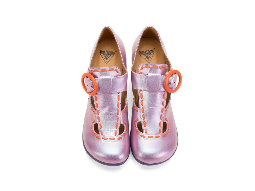 John Fluevog Lise - Purple Iridescent | Vintage-Style T-Strap Heels