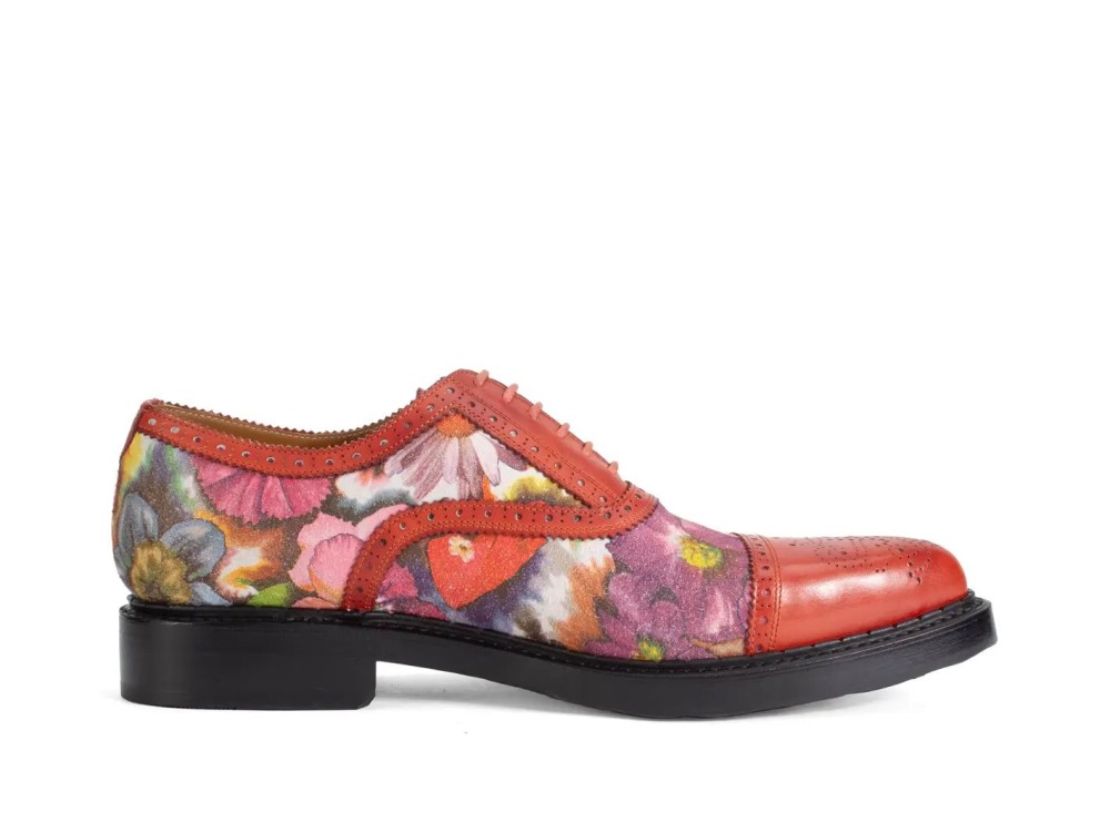 John Fluevog Edda - Brown Floral | Leather Pointed Toe Brogue Oxfords