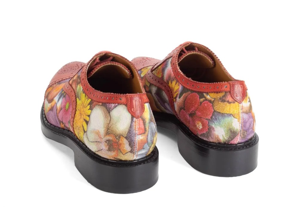 John Fluevog Edda - Brown Floral | Leather Pointed Toe Brogue Oxfords