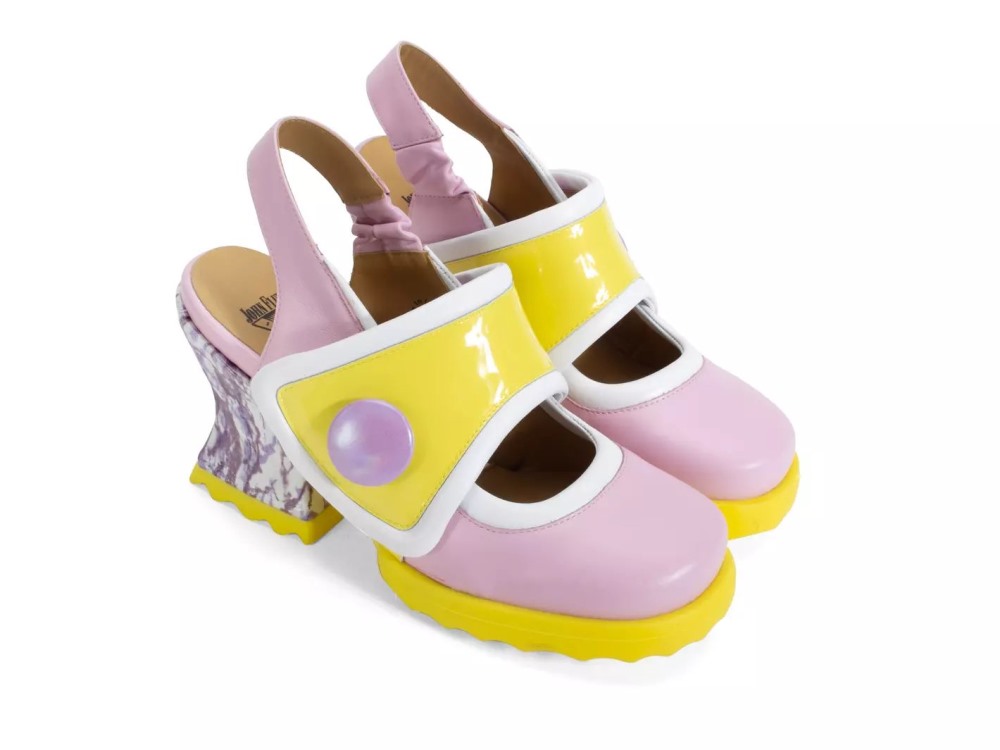 John Fluevog Stanica - Purple/Yellow/White | Wide-Strap Slingback Heels