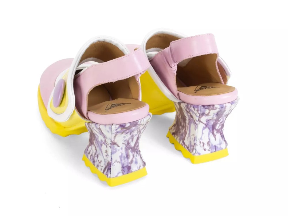 John Fluevog Stanica - Purple/Yellow/White | Wide-Strap Slingback Heels
