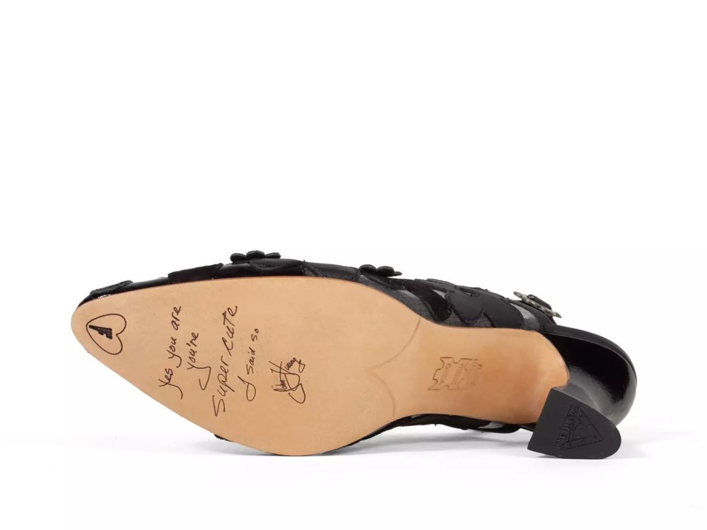 John Fluevog Kiernan - Black | Mesh Slingback Heels with Appliqué