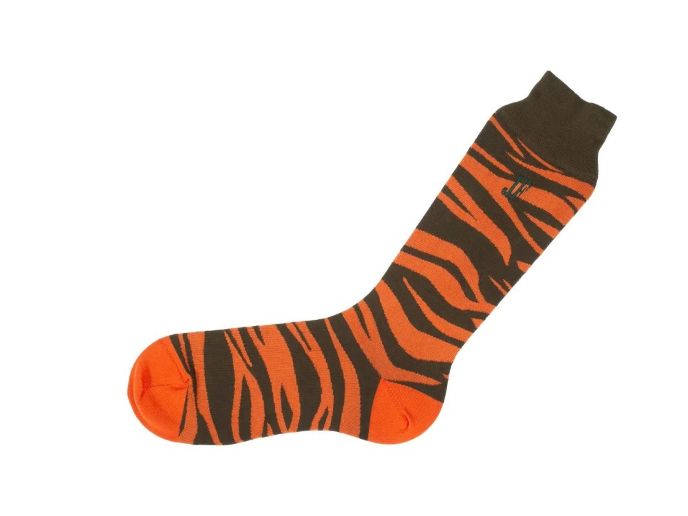 John Fluevog Sargent Vog Socks - Orange/Green | Zebra pattern sock