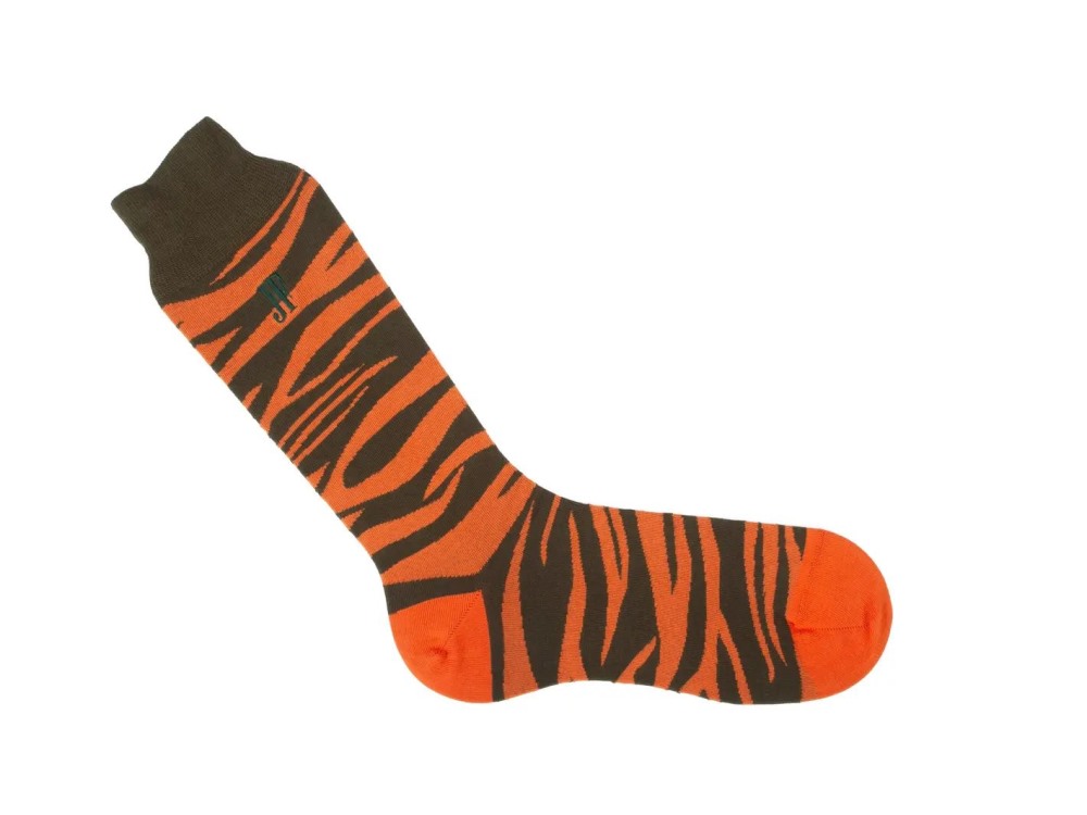 John Fluevog Sargent Vog Socks - Orange/Green | Zebra pattern sock