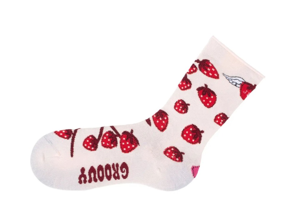 John Fluevog Neko Vog Socks - Pink | Strawberry and mushroom sock