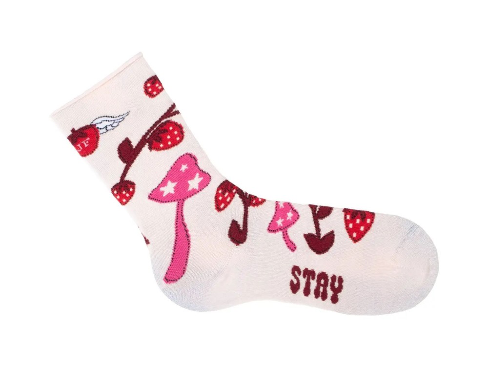 John Fluevog Neko Vog Socks - Pink | Strawberry and mushroom sock