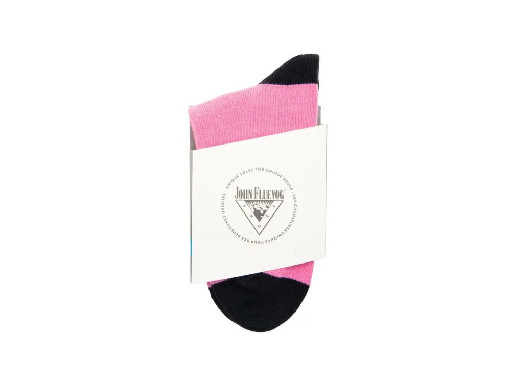 John Fluevog Pishi Vog Socks - Pink/Black | Socks With Back Bow Design