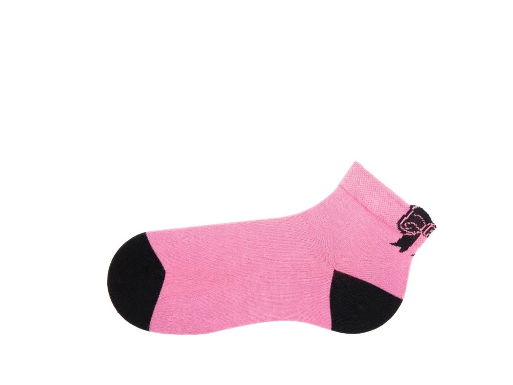 John Fluevog Pishi Vog Socks - Pink/Black | Socks With Back Bow Design