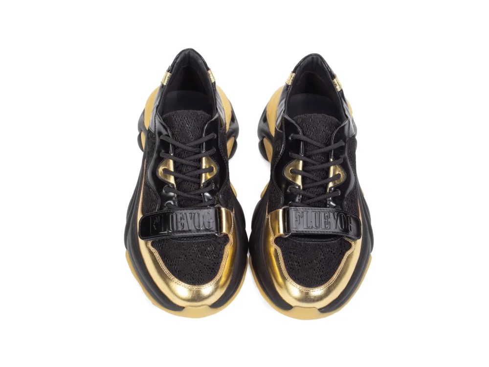 John Fluevog Bonneville - Gold/Black | Mesh Lace-Up Sneakers