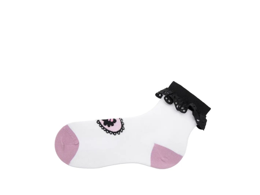 John Fluevog Ashley Lynn Vog Socks - Cream/Pink | Cute Lace Cuff Socks