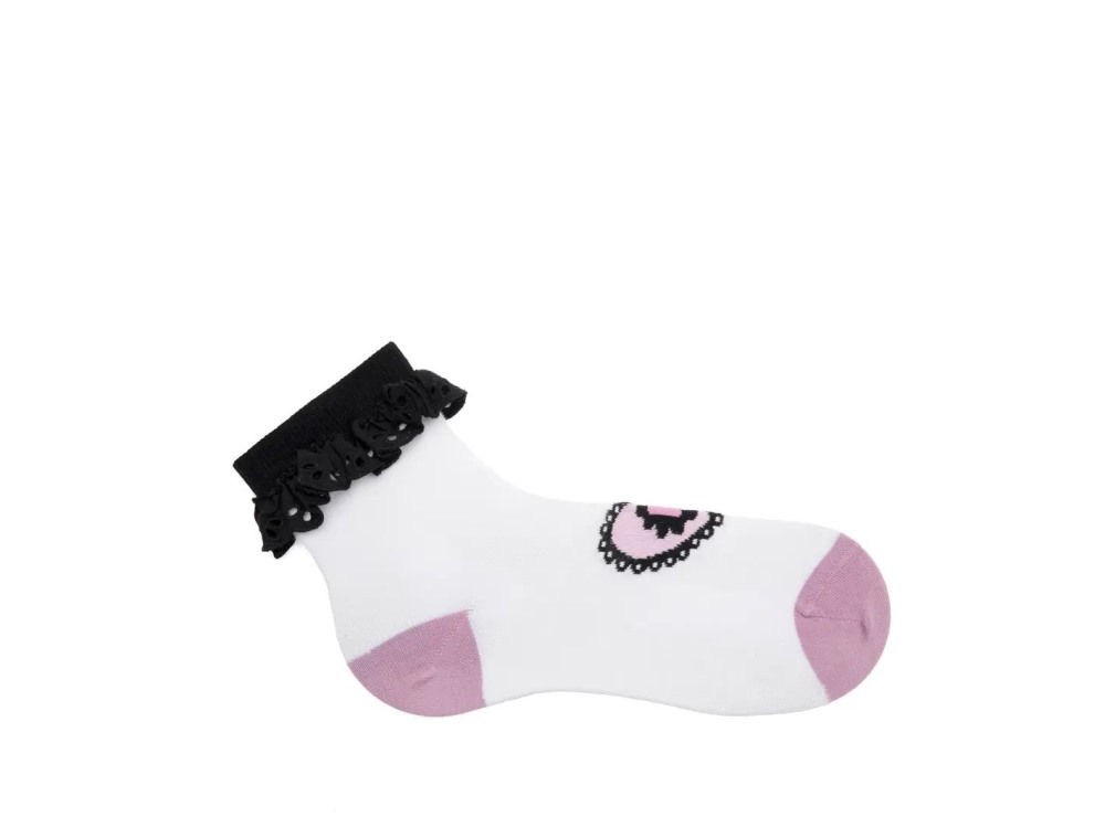 John Fluevog Ashley Lynn Vog Socks - Cream/Pink | Cute Lace Cuff Socks