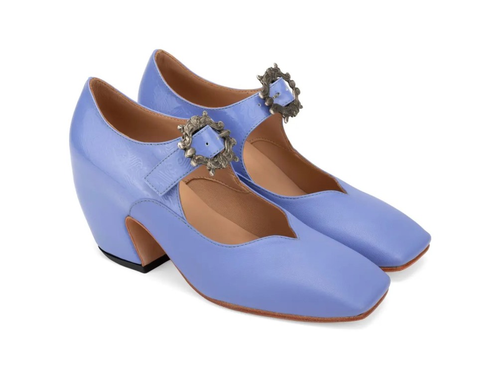 John Fluevog Bev - Blue Emboss | Mary Jane Heels
