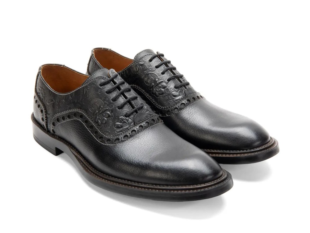 John Fluevog Manager - Black Emboss | Classy Brogue Shoes