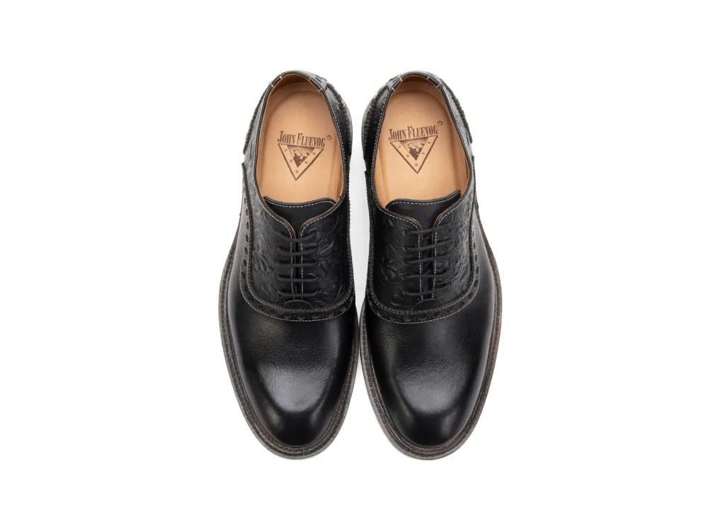 John Fluevog Manager - Black Emboss | Classy Brogue Shoes