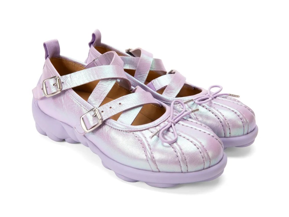 John Fluevog Freight - Iridescent Purple | Strappy Flats With Bow