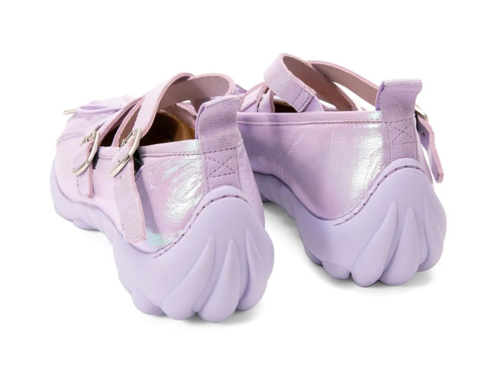 John Fluevog Freight - Iridescent Purple | Strappy Flats With Bow