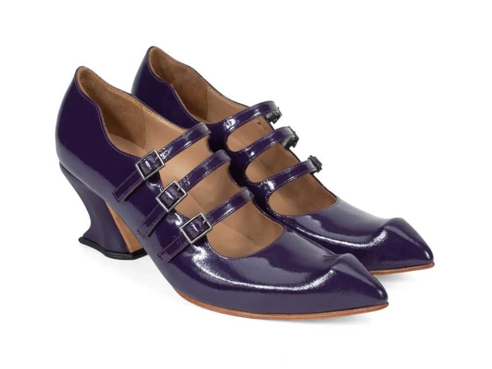 John Fluevog Bach - Dark Purple | Triple-Strap Mary Jane Heels
