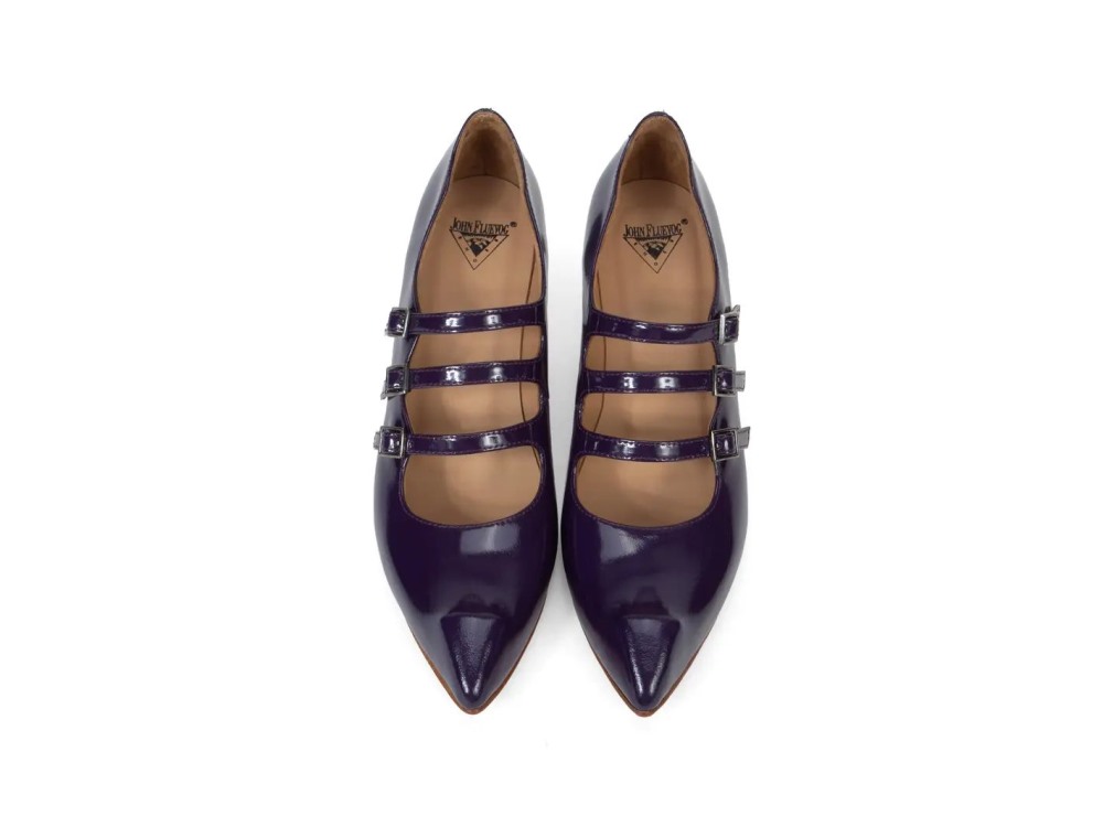 John Fluevog Bach - Dark Purple | Triple-Strap Mary Jane Heels
