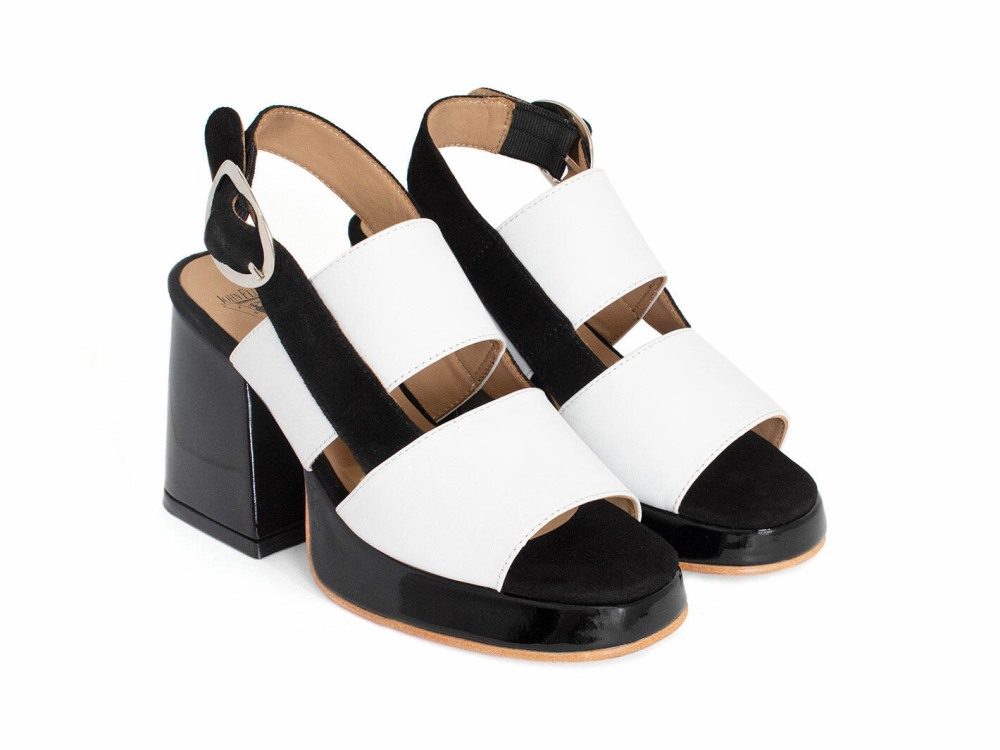 John Fluevog Kerry - Black/White | Slingback Platform Sandals