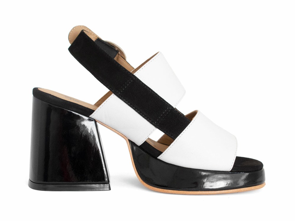 John Fluevog Kerry - Black/White | Slingback Platform Sandals