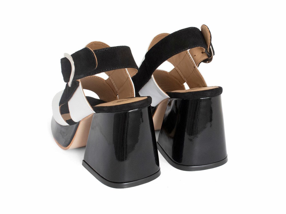 John Fluevog Kerry - Black/White | Slingback Platform Sandals