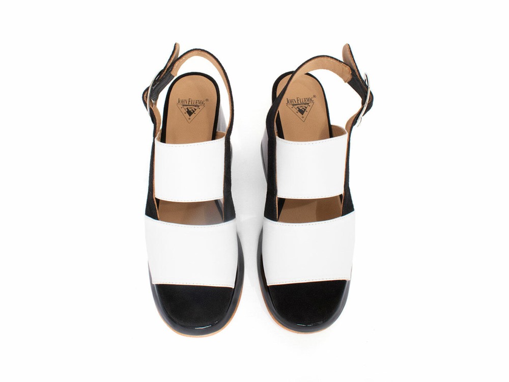 John Fluevog Kerry - Black/White | Slingback Platform Sandals
