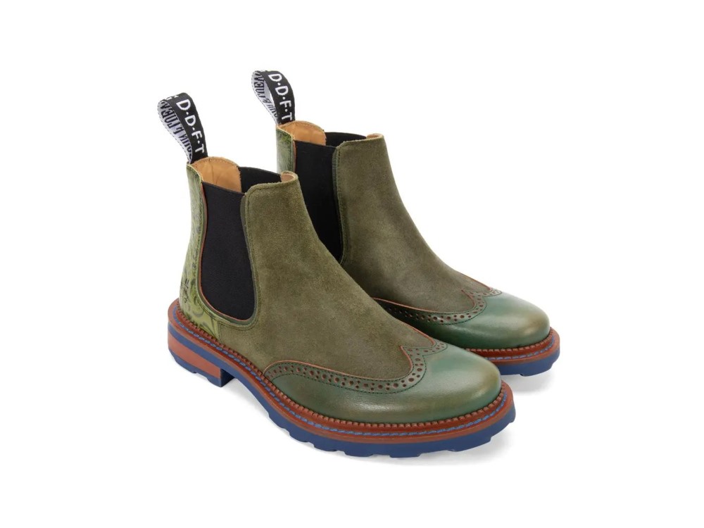 John Fluevog Zedkiel - Green Navy | Brogue Chelsea Boots