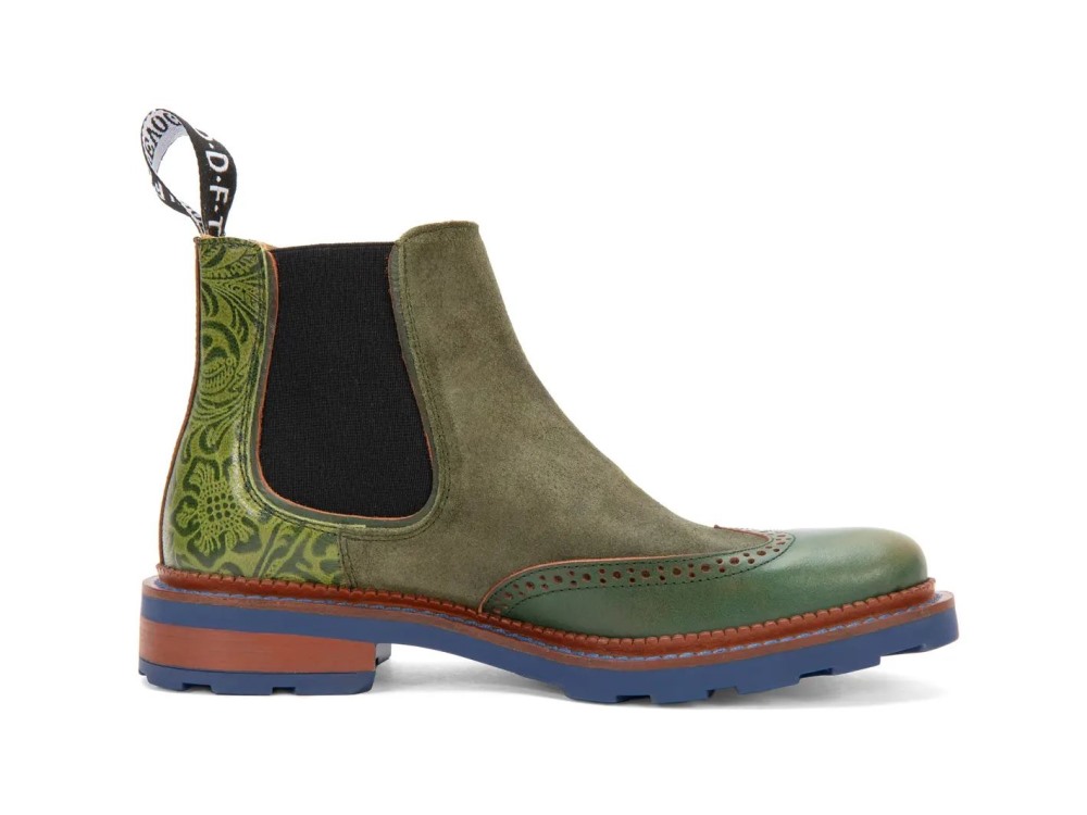 John Fluevog Zedkiel - Green Navy | Brogue Chelsea Boots