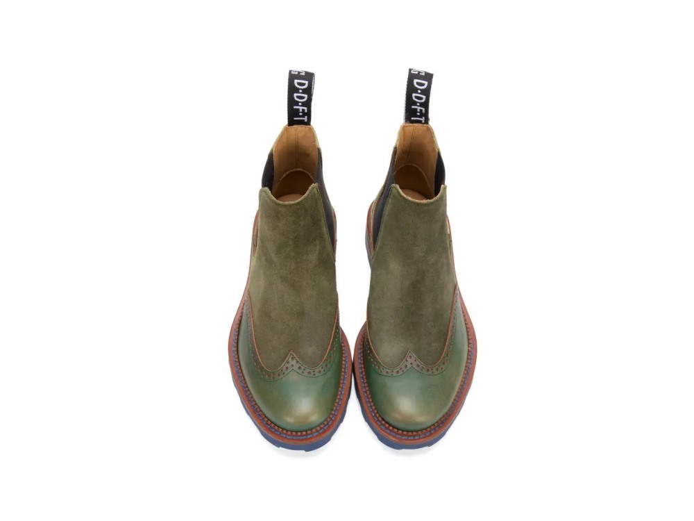 John Fluevog Zedkiel - Green Navy | Brogue Chelsea Boots