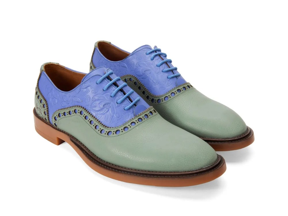 John Fluevog Manager - Blue/Sage | Classy Brogue Shoes