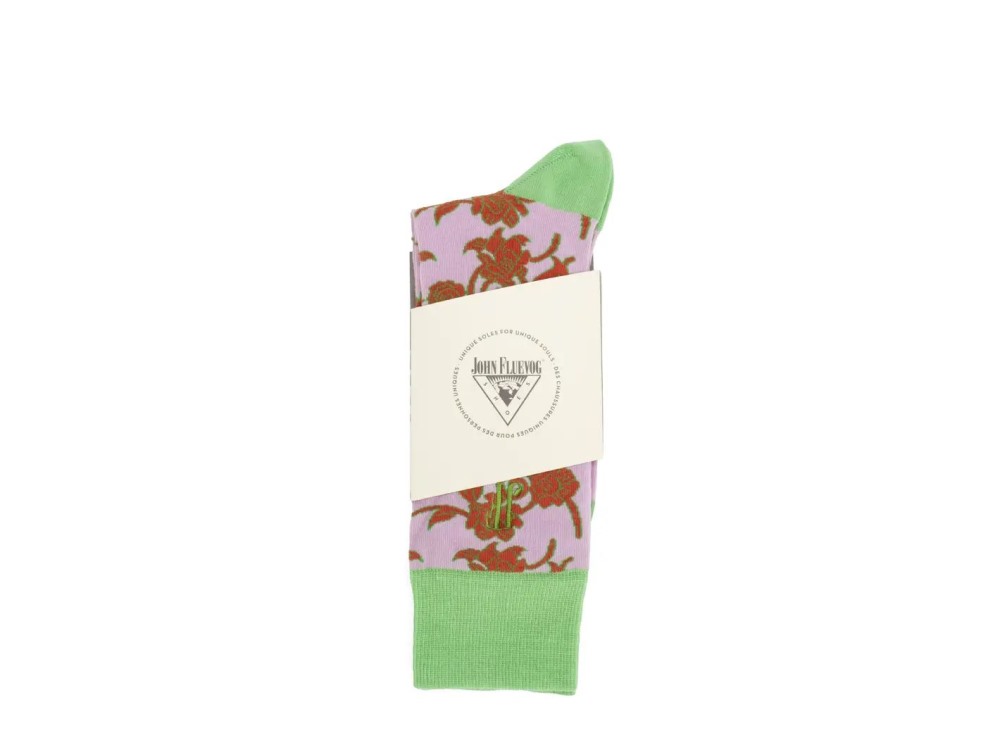 John Fluevog Xay Xay Vog Socks - Lavender/Green | Floral sock