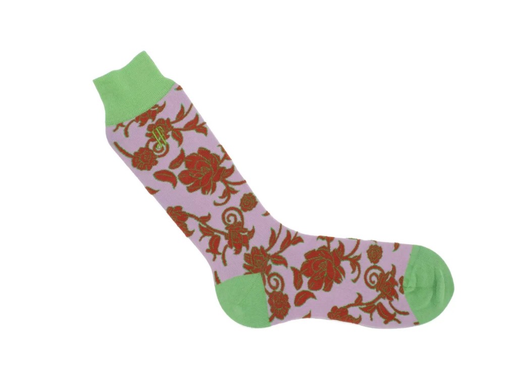 John Fluevog Xay Xay Vog Socks - Lavender/Green | Floral sock