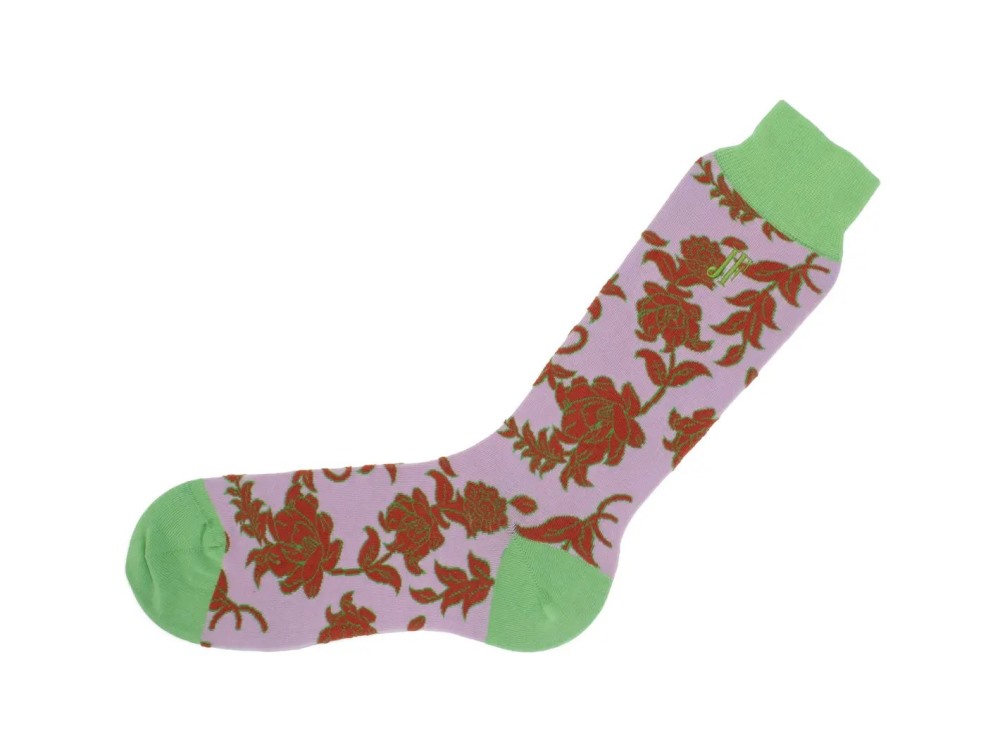 John Fluevog Xay Xay Vog Socks - Lavender/Green | Floral sock