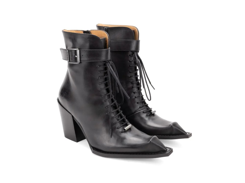 John Fluevog Cubist Cupcake - Black | Lace-Up Ankle Boots with a Buckle
